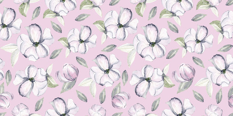 seamless pattern with pink flowers. Floral background in vintage style for fabrics, paper, textile