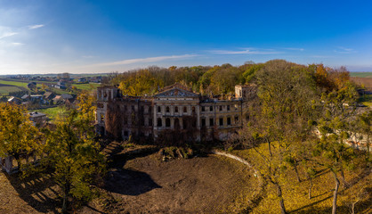 Castle ruin in Slawikau, Poland. Drone photography.