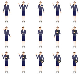 Obraz premium Vector image set of business women in office uniform with mask