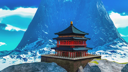 Sun temple - Buddhist shrine in the Himalayas 3d rendering - 351567994