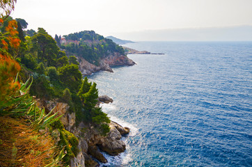 Attractive morning view of famous beach bay  in city of Dubrovnik. Bright summer seascape of...