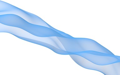 Abstract blue wave. Bright blue ribbon on white background. Blue scarf. Abstract blue smoke. Raster air background. 3D illustration