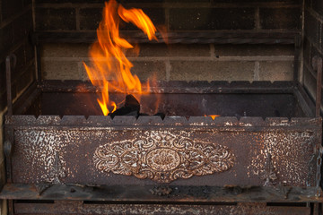 Flames in a country barbecue