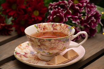 Black tea on a wooden table