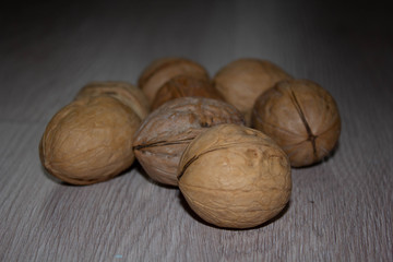 Walnuts on a wooden surface