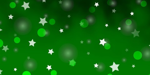 Light Green vector template with circles, stars. Glitter abstract illustration with colorful drops, stars. Template for business cards, websites.