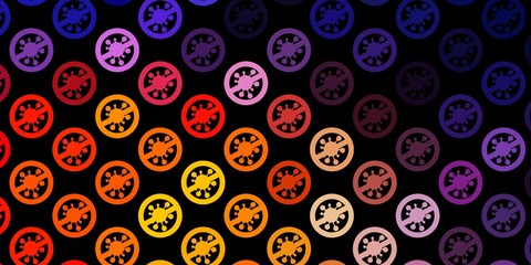 Dark Pink, Yellow vector background with covid-19 symbols.