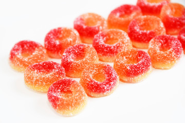 edible round orange marmalade in the shape of a rings