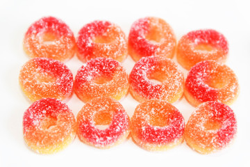 edible round orange marmalade in the shape of a rings