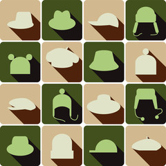 hats icons set with shadows