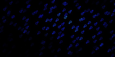 Dark BLUE vector background with woman symbols.