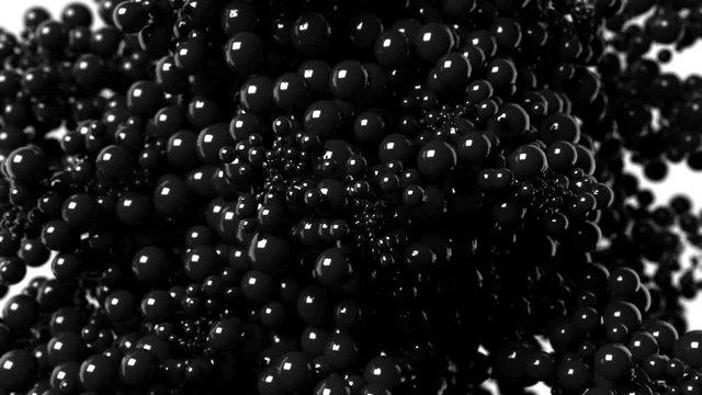 Explosion of Black Bubbles on a White Background. Beautiful 3d Animation Ultra HD 4K 3840x2160