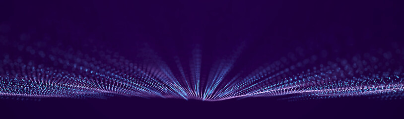 Obraz premium Futuristic background of points with a dynamic wave. Excellent data visualization. 3D rendering.