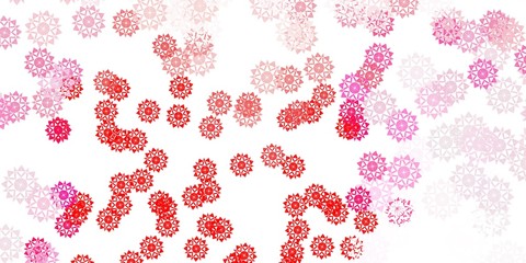 Light red vector pattern with colored snowflakes.