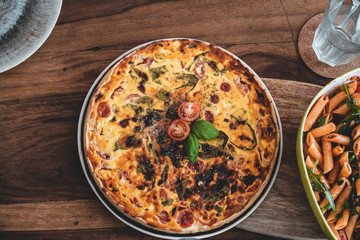pizza on a wooden table