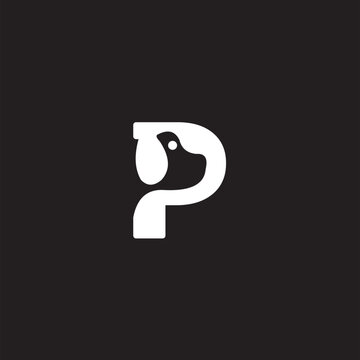 Letter p dog logo design vector image , letter p dog logo icon design , dog letter P logo icon  , letter p head dog logo ,  letter p dog 