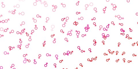 Light Pink vector texture with women's rights symbols.