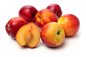 ripe peach on white background