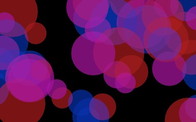 Multicolored translucent circles on a dark background. Red tones. 3D illustration