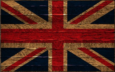 Great britain flag painted on old wood background