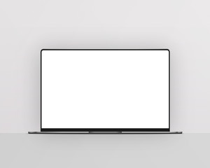 Laptop computer on gray background. Laptop computer with blank white screen mockup. Photo mockup with clipping path.