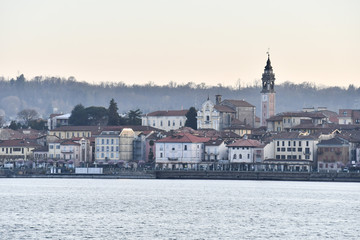 view of the city oleggio angera bergamo north italy