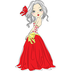 Obraz na płótnie Canvas Beautiful fashion girl in an elegant short and long red dresses