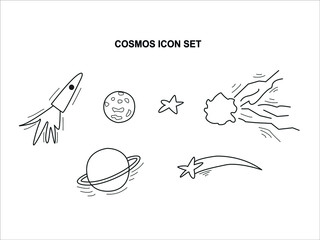 Hand drawn cosmos icons set in lineart design