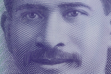 Super macro of Sir Apirana Ngata, Portrait from New Zealand 50 Dollars Banknotes