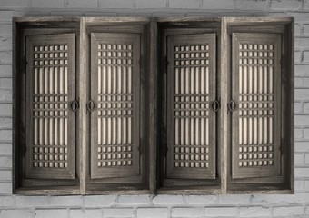 Traditional Korean window design with various colors