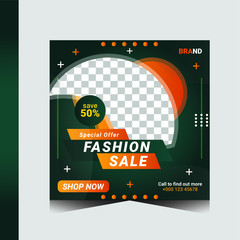 Naklejka premium Square Fashion Sale abstract banner design. Vector shaped Modern Fashion Promotional Banner social media post. 