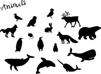 big set of animals silhouette, isolated on white background. Concept for logo, icon, print 