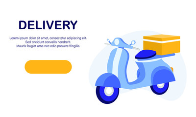 Isometric scooter for delivery in flat, vector. Delivery service concept. Isometric concept of delivery service, courier service, goods shipping, food online ordering in flat vector. 