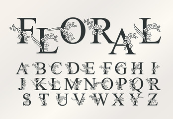 Flower font Alphabet. Luxury wedding invitation flowers letters. Laser cut template. Initial monogram letters. May be used for paper cutting. 