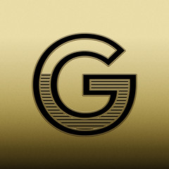 Alphabet creative font on golden texture. Gold letter for Title, Header, Lettering, Logo. 