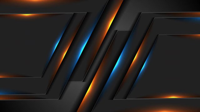Black abstract corporate motion design with blue orange glowing light. Technology concept background. Seamless looping. Video animation Ultra HD 4K 3840x2160