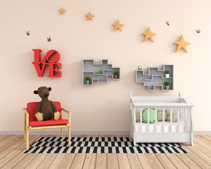 sleep room for child with space, 3D rendering