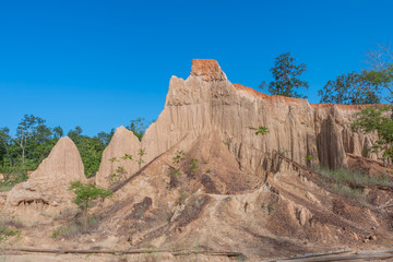 soil textures eroded sandstone pillars, columns and cliffs,Sao Din Na Noi, Nan Province,Thailand
