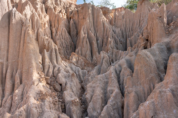 Sao Din Na Noi,soil textures eroded sandstone pillars, columns and cliffs, Nan Province,Thailand

