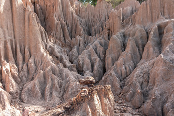soil textures eroded sandstone pillars, columns and cliffs,Sao Din Na Noi, Nan Province,Thailand
