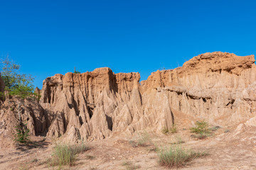 Fototapeta premium Sao Din Na Noi,soil textures eroded sandstone pillars, columns and cliffs, Nan Province,Thailand