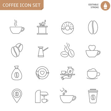 Coffee thin line icon set