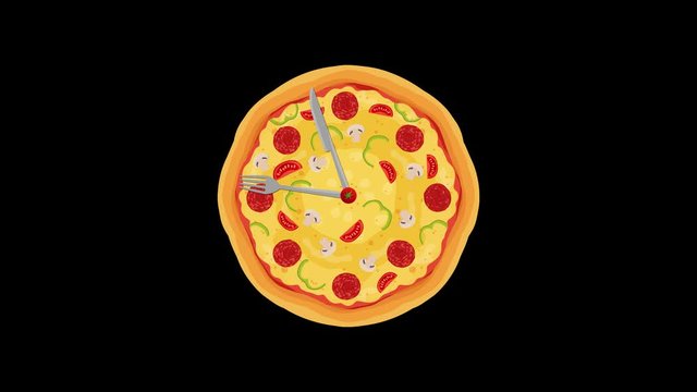 Pizza clock with fork and knife, alfa channel.