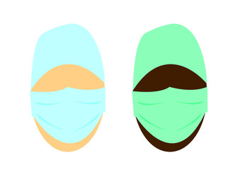 Illustration von Köpfen mit Mundschutz aus dem medizinischen Bereich, Krankenhaus, Arzt