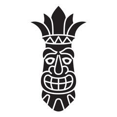 Smiling polynesian tiki mask silhouette isolated on white background. Hawaiian tribal mask. Vector cartoon style.Design element for  tropical themed party.