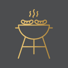 golden BBQ grill with sausage icon- vector illustration