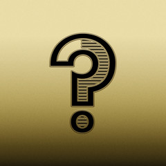 Question mark symbol on gold background.