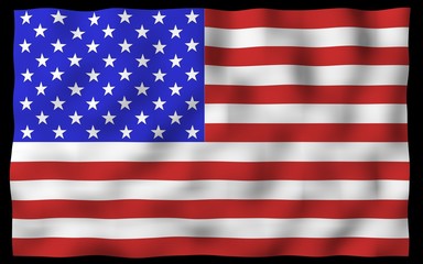 Fototapeta premium Macha flagą Stanów Zjednoczonych Ameryki na ciemnym tle. Gwiazdy i paski. Symbol stanu USA. Ilustracja 3D