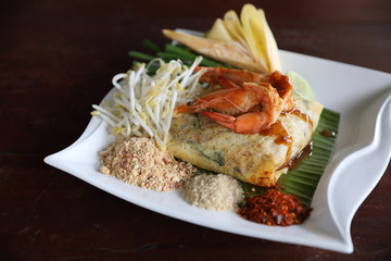 Local Thai food pad thai fried noodle with shrimp