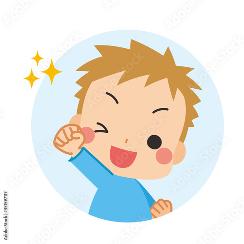 ガッツポーズをする可愛い男の子のアイコン Wall Mural ぽこたぽこ